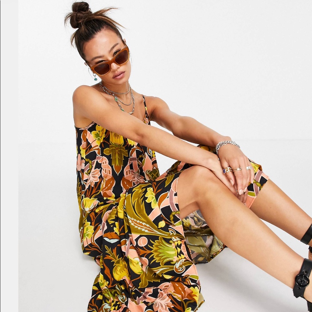 Topshop maxi dress floral flowy retro print